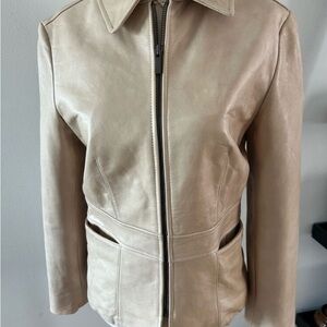 Ann Taylor real leather jacket tan size xs with pockets
